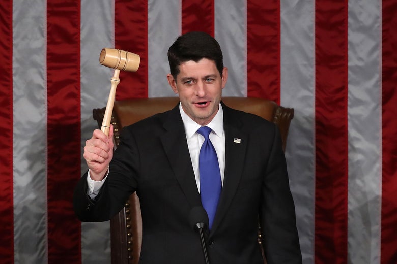 WASHINGTON, DC - JANUARY 03: Newly re-elected House Speaker Paul Ryan (R-WI), holds the Speakers gavel during a session in the House Chamber, January 3, 2017 in Washington, DC. Today the House of Representatives reconvened with the start of the 115th Congress. (Photo by Mark Wilson/Getty Images)